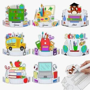 NIB 47 Pcs Back to School Pre-School Paper Crowns DIY Color Your Own Headbands